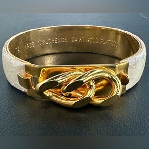 VITA Florence ivory/gold snake leather bangle latch bracelet 24k